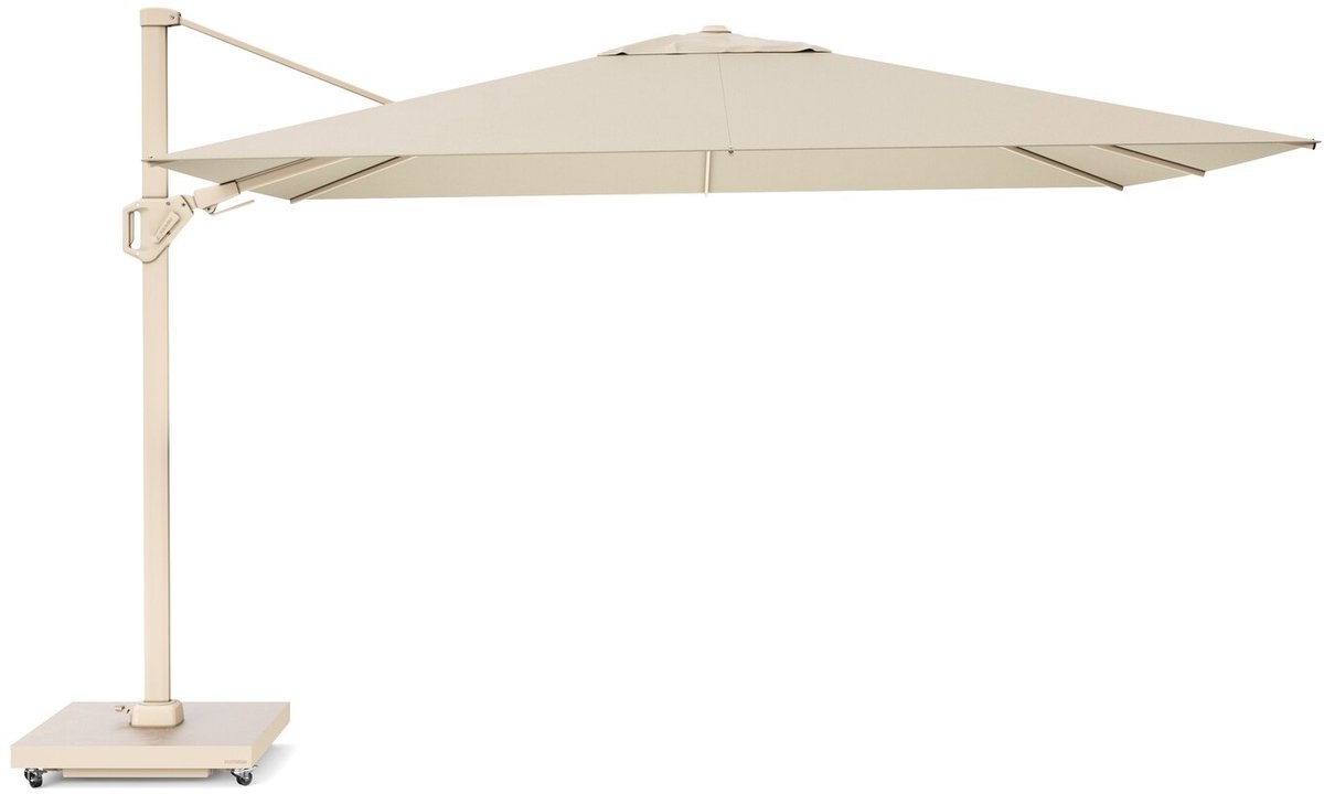 Challenger T2 premium zweefparasol 260x350 cm sandstone champagne met zandkleur 90kg voet en hoes (8720848347427)