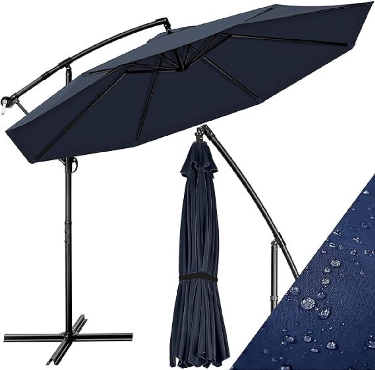 GTB® Zweefparasol met Voet - Zweefparasol - Met Voet - Blauw - 350cm x 350cm x 255cm (6152721412465)