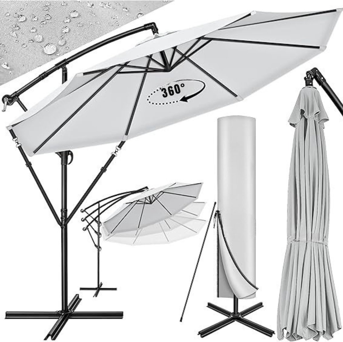 GTB® Zweefparasol met Voet - Zweefparasol - Met Voet - Wit - 350 x 350 x 255 cm (6152721412489)