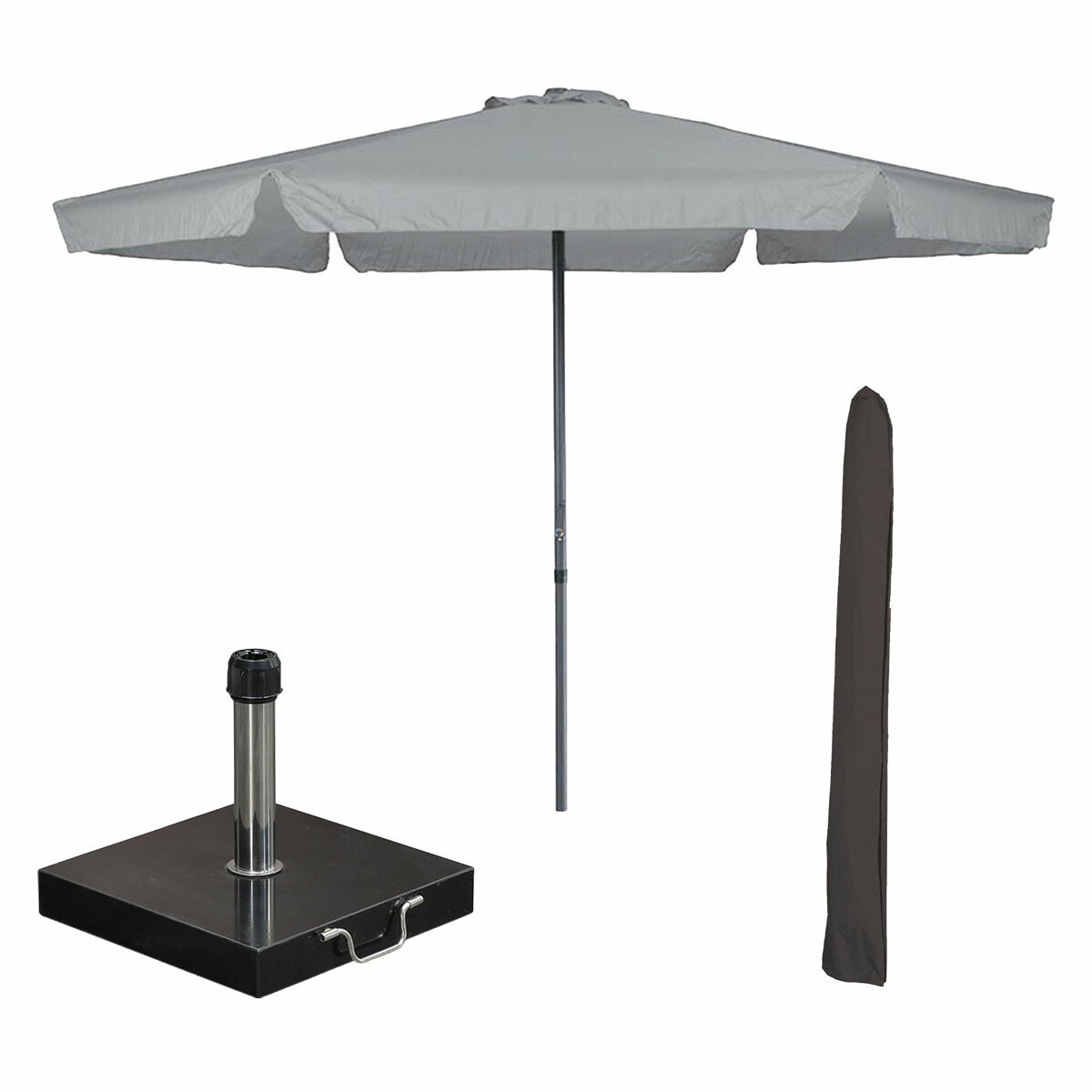 Garden Impressions Delta stokparasol Ø300 cm licht grijs incl 40 kg Cosmo parasolvoet en parasolhoes (8721552303693)