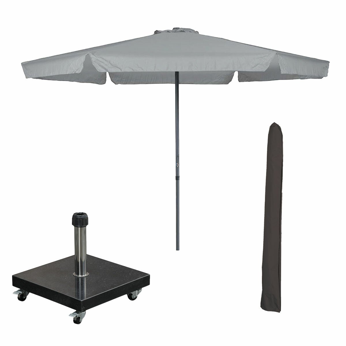Garden Impressions Delta stokparasol Ø300 cm licht grijs incl 40 kg Eureka parasolvoet en parasolhoes (8721552303549)