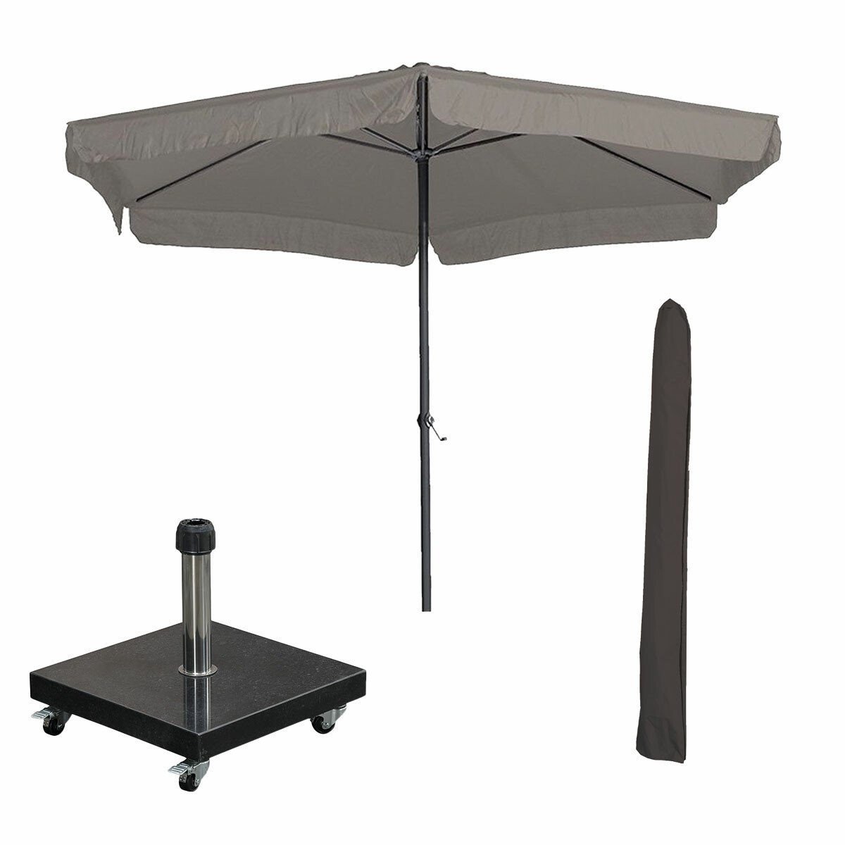 Garden Impressions Delta stokparasol Ø300 cm taupe incl 40 kg Eureka parasolvoet en parasolhoes (8721552303532)