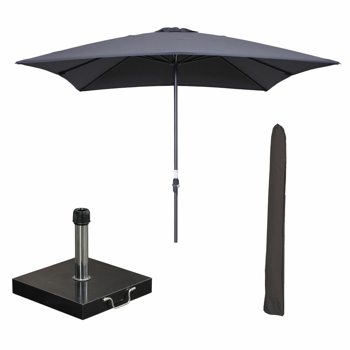Garden Impressions Lotus stokparasol 250x250 cm donker grijs incl 40 kg Cosmo parasolvoet en parasolhoes (8721552303679)