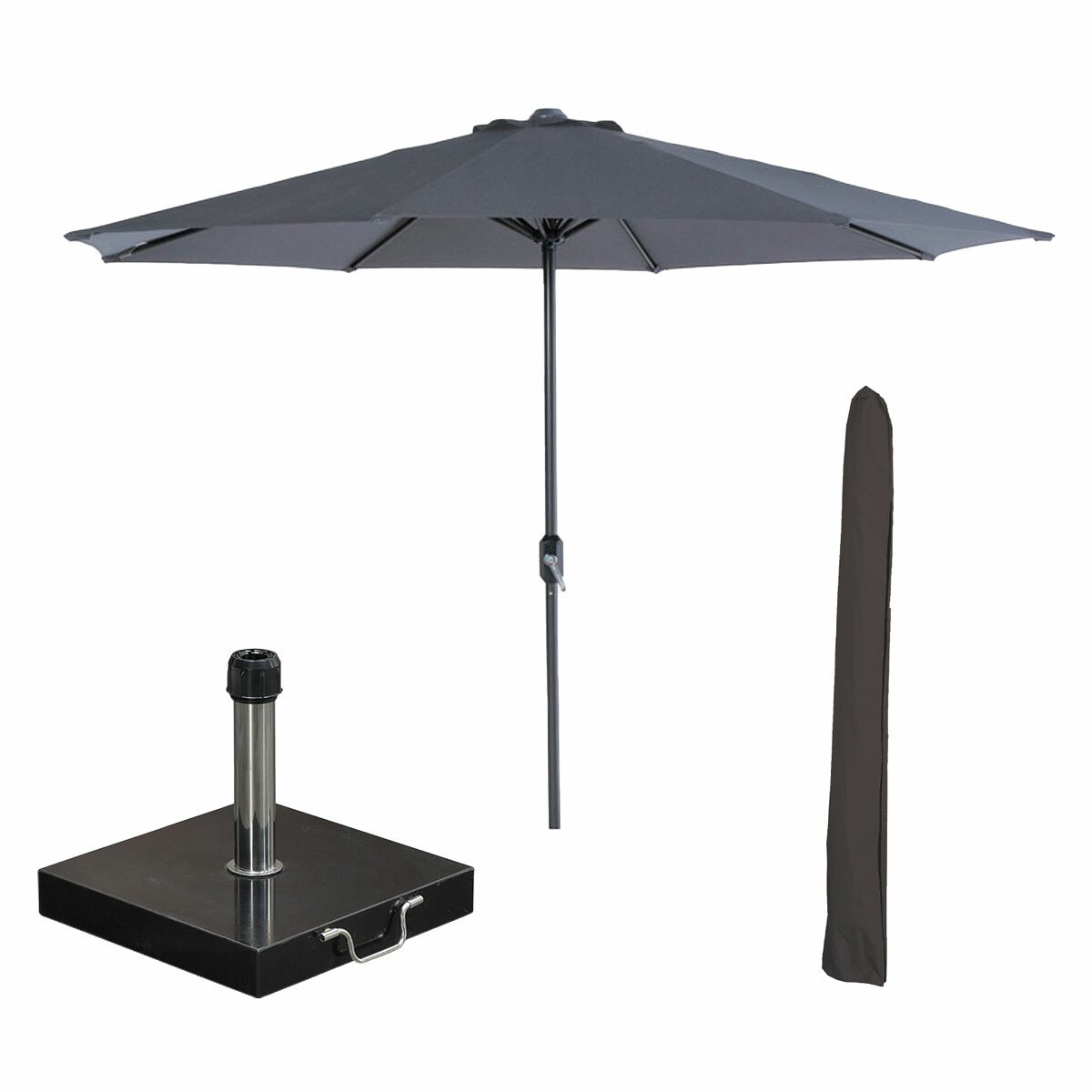 Garden Impressions Lotus stokparasol Ø300 cm - donker grijs incl 40 kg Cosmo parasolvoet en parasolhoes (8721552303648)