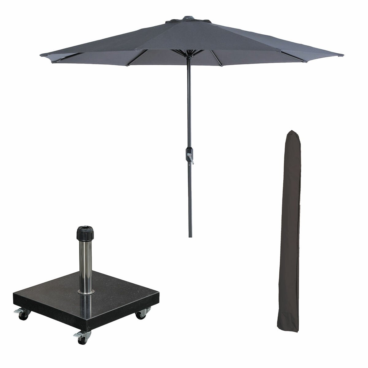 Garden Impressions Lotus stokparasol Ø300 cm - donker grijs incl 40 kg Eureka parasolvoet en parasolhoes (8721552303495)