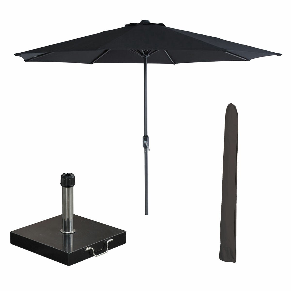Garden Impressions Lotus stokparasol Ø300 cm - zwart incl 40 kg Cosmo parasolvoet en parasolhoes (8721552303600)