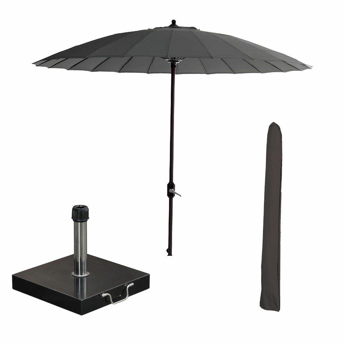 Garden Impressions Manilla stokparasol Ø250 cm - donker grijs incl 40 kg Cosmo parasolvoet en parasolhoes (8721552303594)