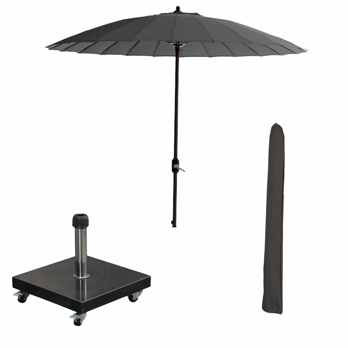 Garden Impressions Manilla stokparasol Ø250 cm - donker grijs incl 40 kg Eureka parasolvoet en parasolhoes (8721552303440)