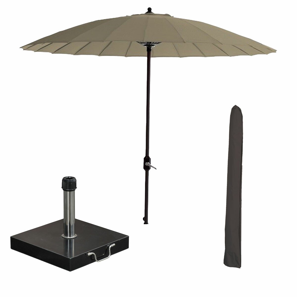 Garden Impressions Manilla stokparasol Ø250 cm - taupe incl 40 kg Cosmo parasolvoet en parasolhoes (8721552303570)