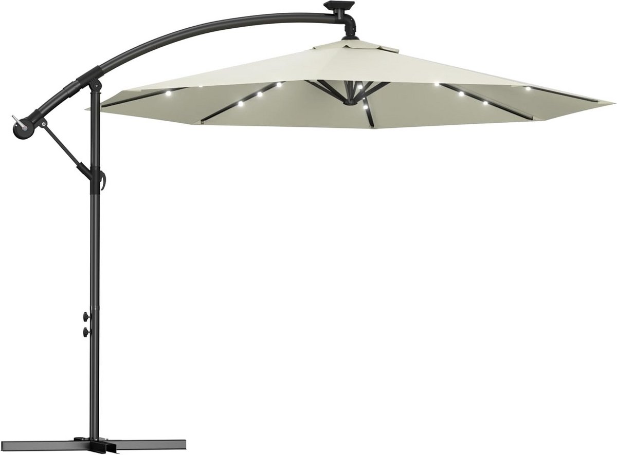 Grote Zweefparasol 300cm Aluminium met Solar LED Verlichting en UV-bescherming (9101104501965)