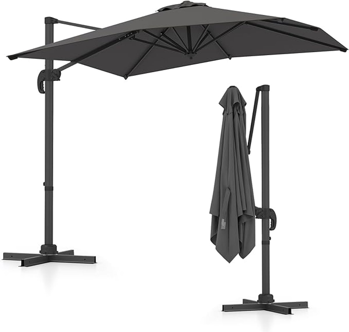 KOMFOTTEU Parasol 250 x 250 cm - zweefparasol - aluminium stang - draaibaar - kantelbaar - tuinparasol - voor tuinen en balkons (0672669337836)