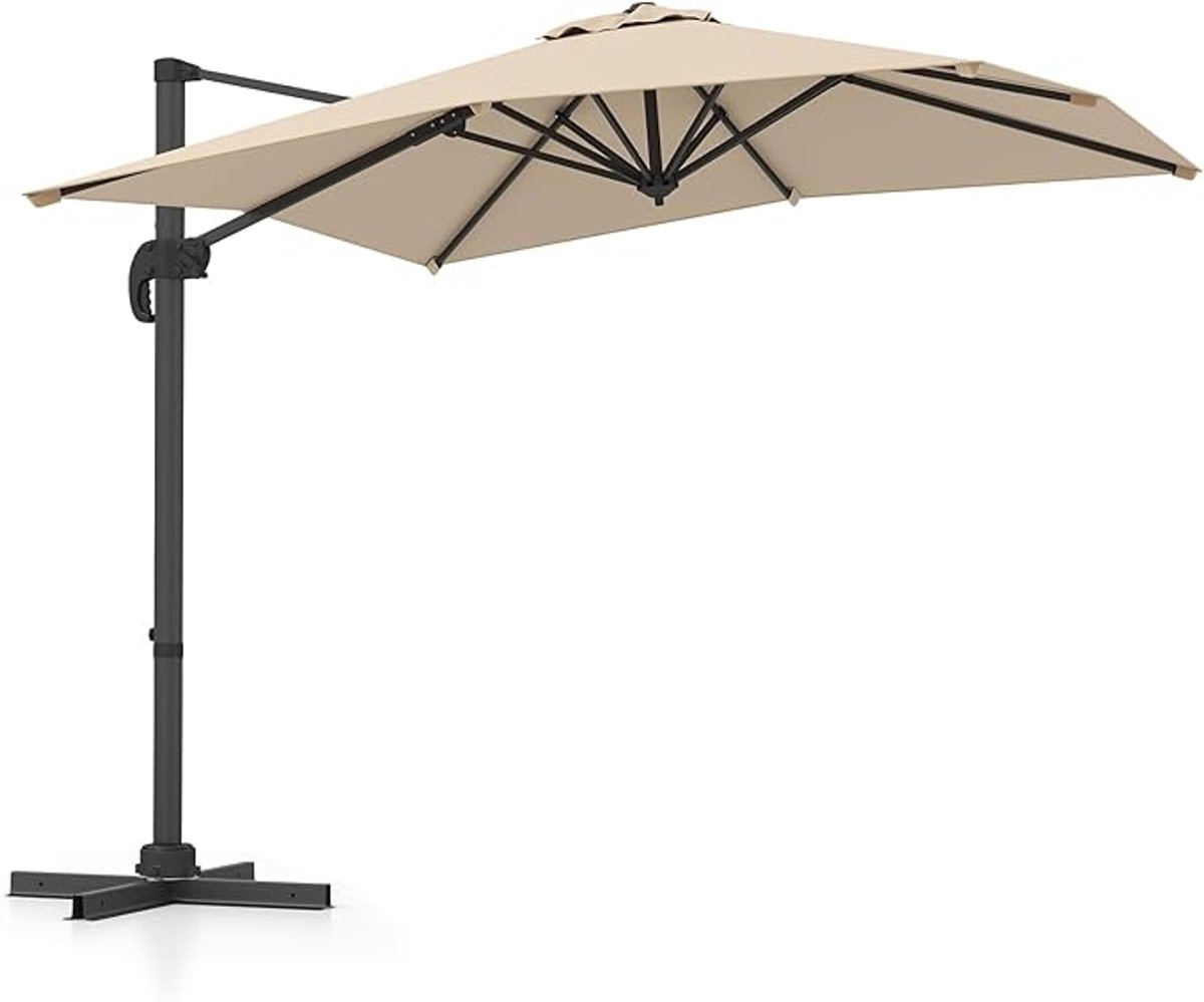 KOMFOTTEU Parasol 250 x 250 cm - zweefparasol - aluminium stang - draaibaar - kantelbaar - tuinparasol - voor tuinen en balkons (0672669337843)
