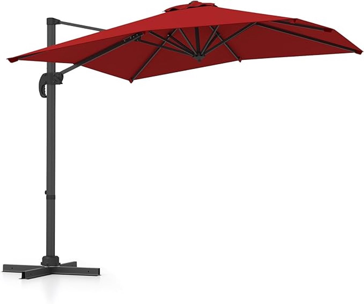 KOMFOTTEU Parasol 250 x 250 cm - zweefparasol - aluminium stang - draaibaar - kantelbaar - tuinparasol - voor tuinen en balkons (0672669337850)