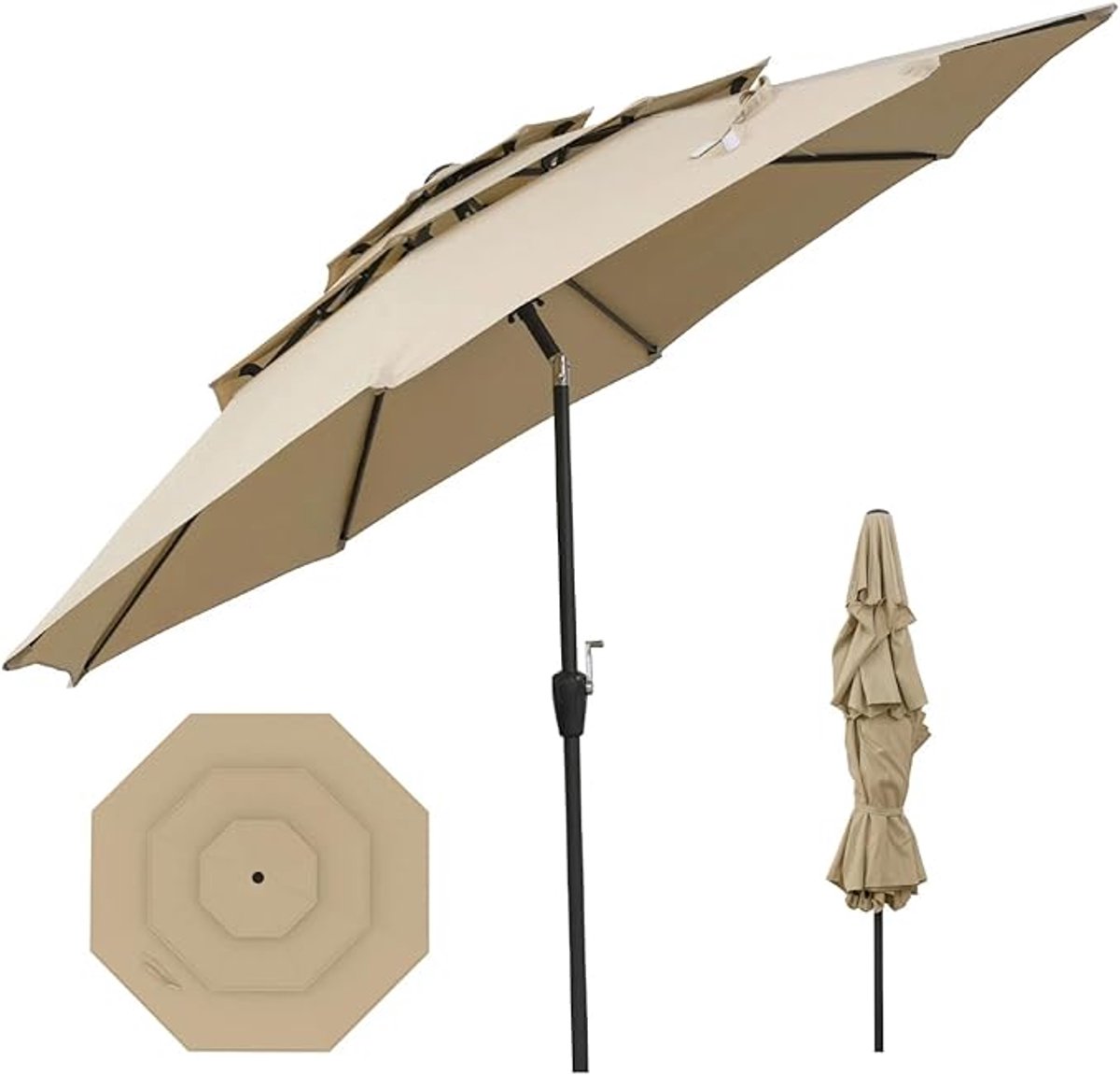 KOMFOTTEU Parasol 300 cm - 45 ° knikbaar - drie-laags ademend bovenwerk - stokparasol - tuinparasol - voor tuin, strand, balkon (0672669338499)