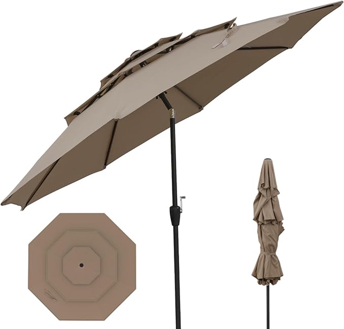 KOMFOTTEU Parasol 300 cm - 45 ° knikbaar - drie-laags ademend bovenwerk - stokparasol - tuinparasol - voor tuin, strand, balkon (0672669338505)