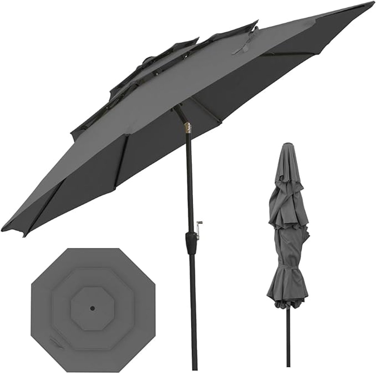KOMFOTTEU Parasol 300 cm - 45 ° knikbaar - drie-laags ademend bovenwerk - stokparasol - tuinparasol - voor tuin, strand, balkon (0672669338512)