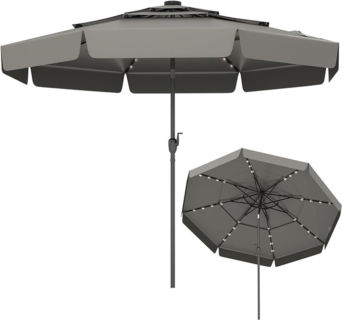 KOMFOTTEU Parasol 300 cm - met 32 ledlampen - met volant - 3-ademend parapludoek - stokparasol - 30° kantelbaar - tuinparasol - voor tuin, strand, balkon (0672669338581)