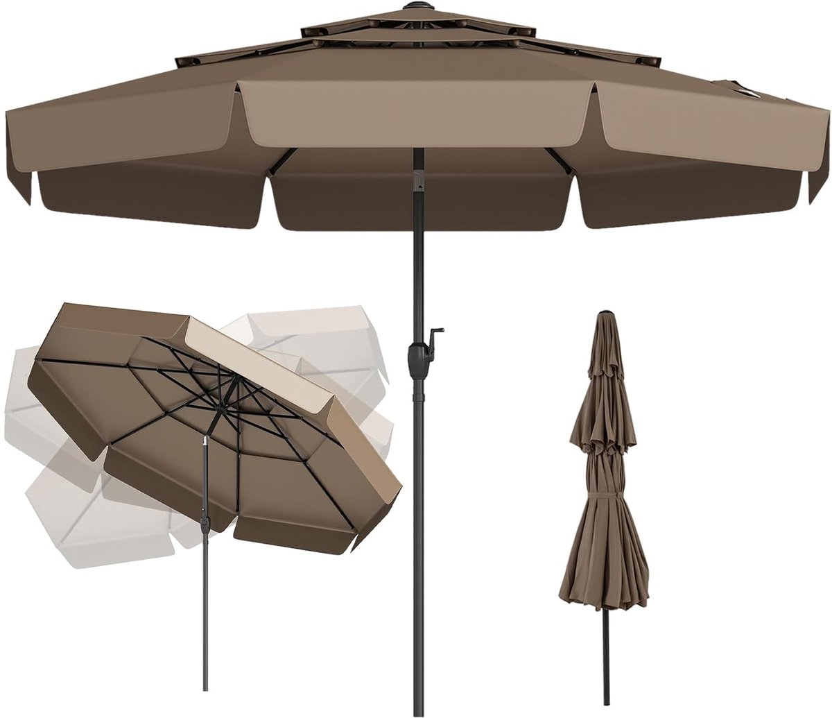 KOMFOTTEU Parasol 300 cm - met volant - 3-laags Geventileerd Doek - stokparasol - 45° knikbaar - tuinparasol - voor tuin, strand, balkon (0672669338574)