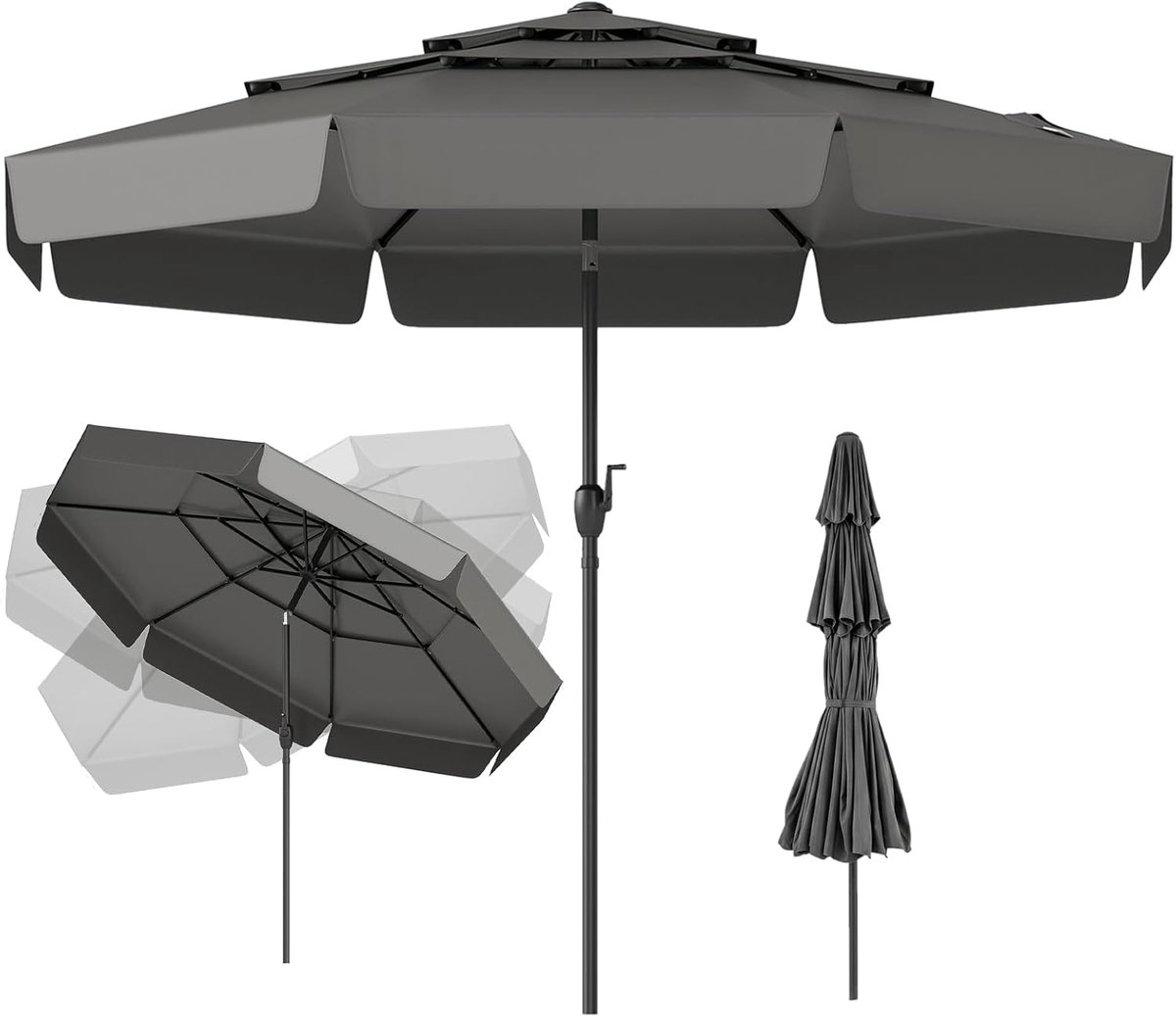 KOMFOTTEU Parasol 300 cm - met volant - 3-laags Geventileerd Doek - stokparasol - 45° knikbaar - tuinparasol - voor tuin, strand, balkon (0672669338550)