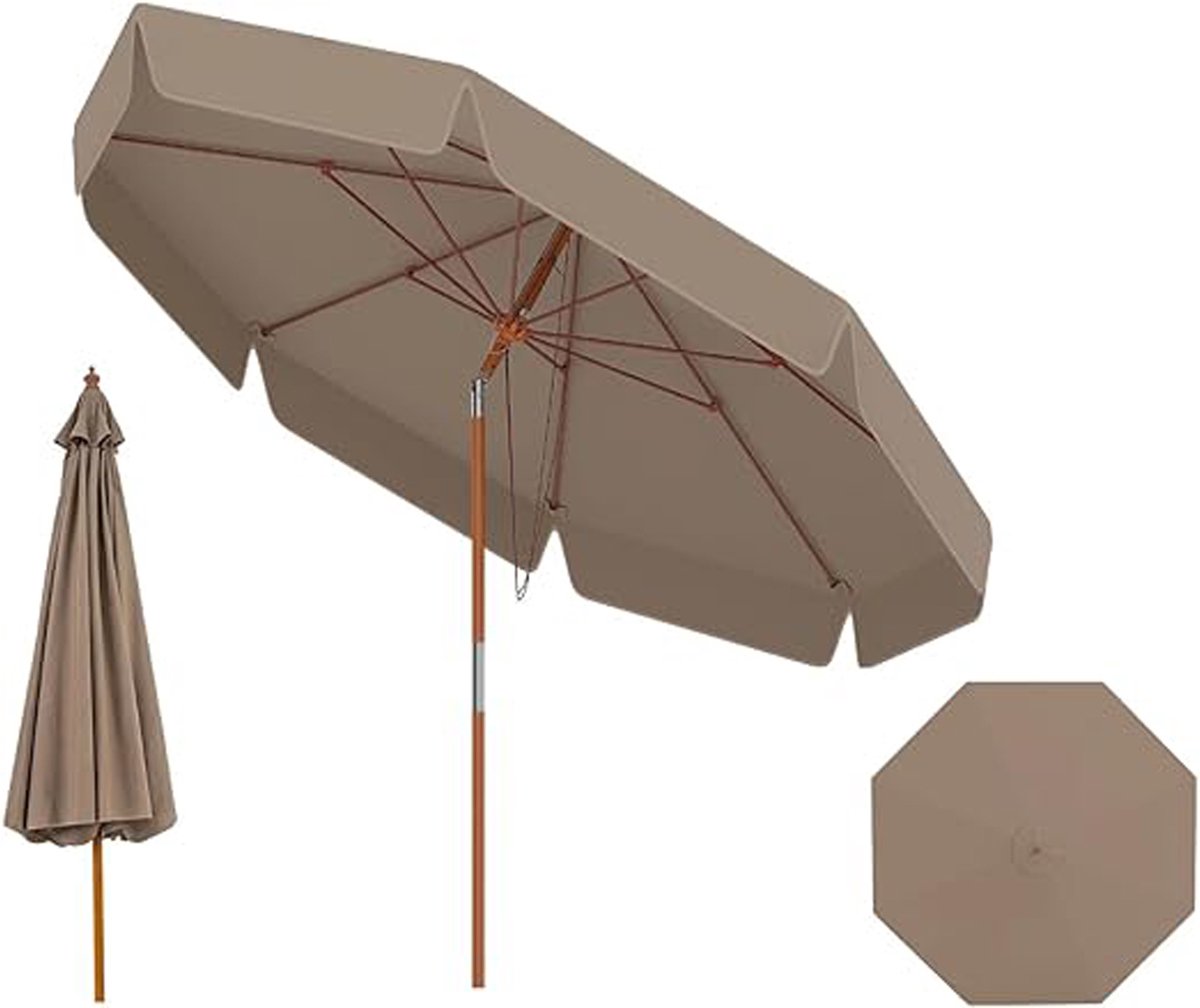 KOMFOTTEU Parasol 300 cm - met volant - Beukenhouten - stokparasol - 30° kantelbaar - tuinparasol - 8 glasvezel baleinen - voor tuin, strand, balkon (0672669338666)