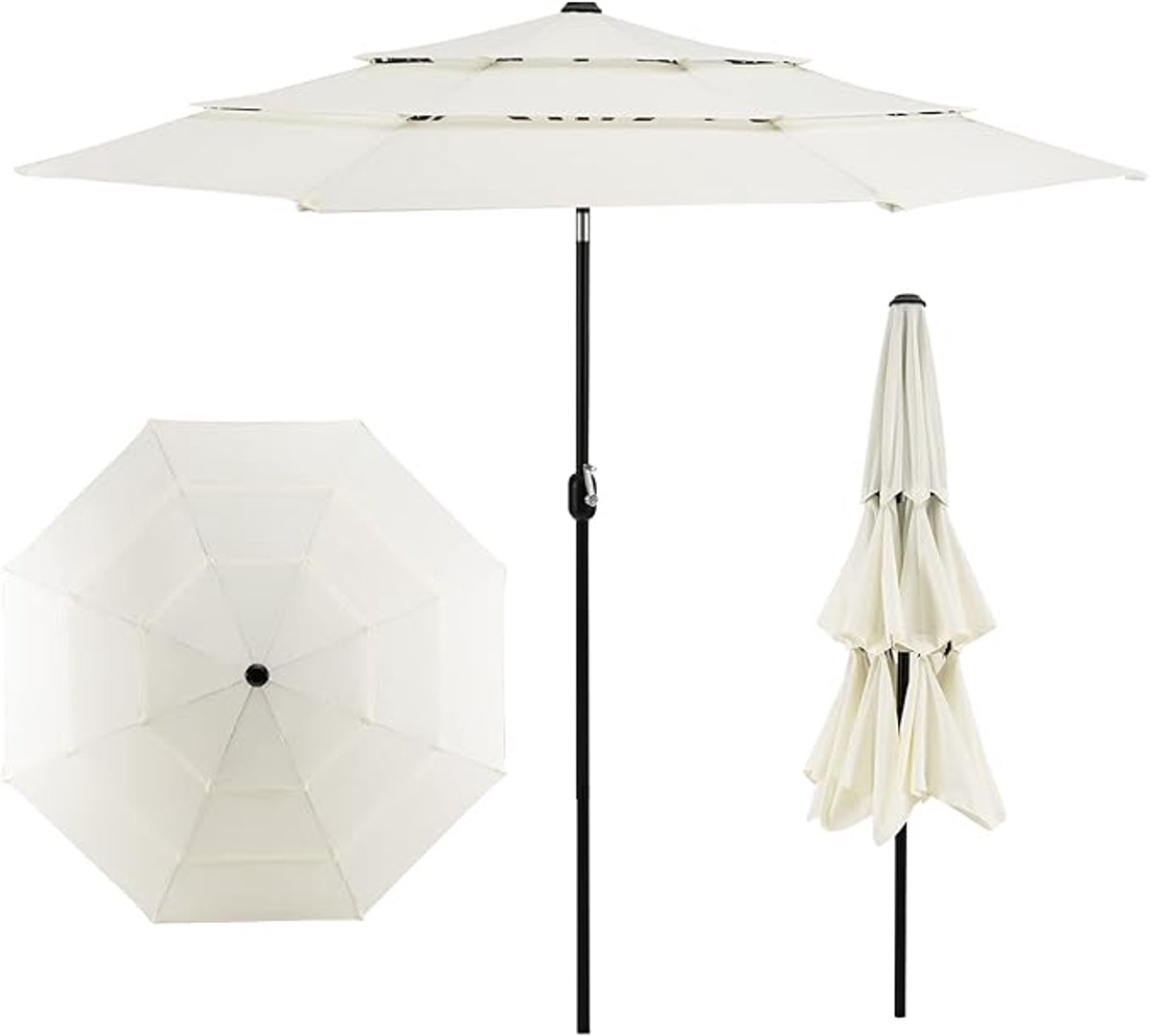 KOMFOTTEU Parasol 300 cm - stokparasol - aan beide zijden 45° knikbaar - tuinparasol met zwengel - 3 lagen voor ventilatie - voor tuin, strand, balkon (0672669338253)