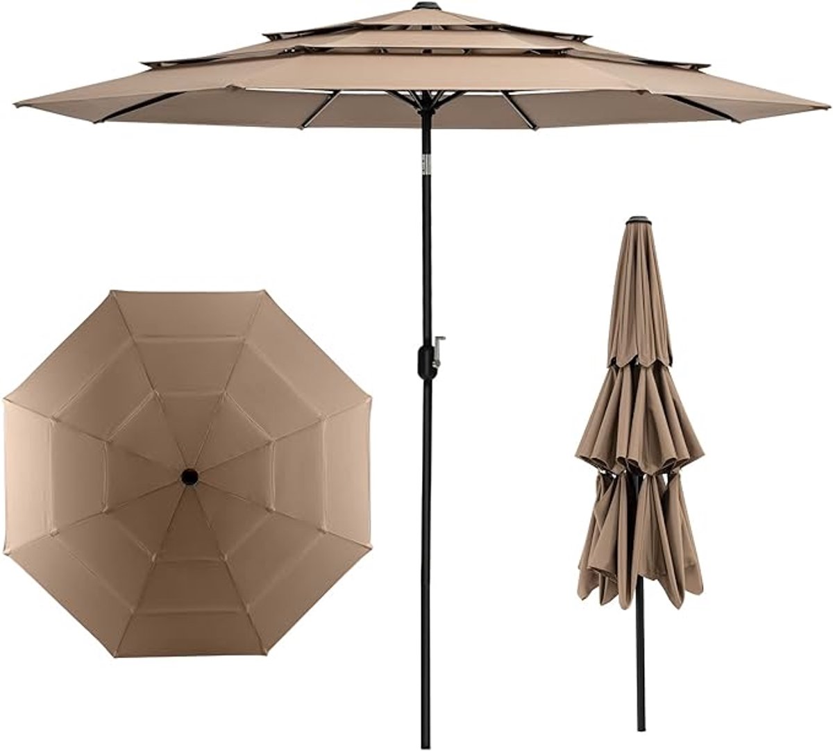 KOMFOTTEU Parasol 300 cm - stokparasol - aan beide zijden 45° knikbaar - tuinparasol met zwengel - 3 lagen voor ventilatie - voor tuin, strand, balkon (0672669338260)
