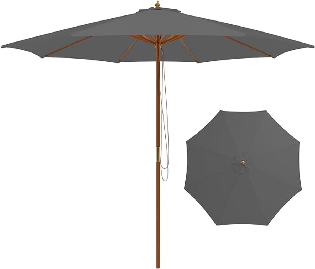 KOMFOTTEU Parasol 300 cm - tuinparasol - met houten paal - inklapbare stokparasol - Strandparasol - Balkon parasol (0672669338093)