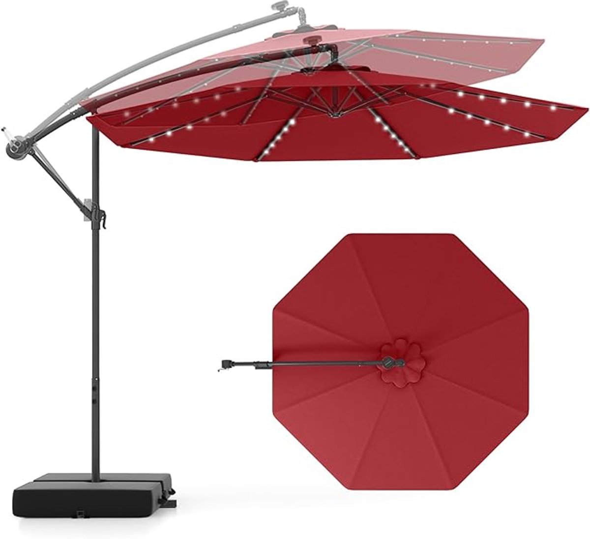 KOMFOTTEU Parasol 300 cm - zweefparasol Solar LED - met zandzakken - met verlichting - draaibaar - kantelbaar - tuinparasol - voor tuinen en balkons (0672669338079)