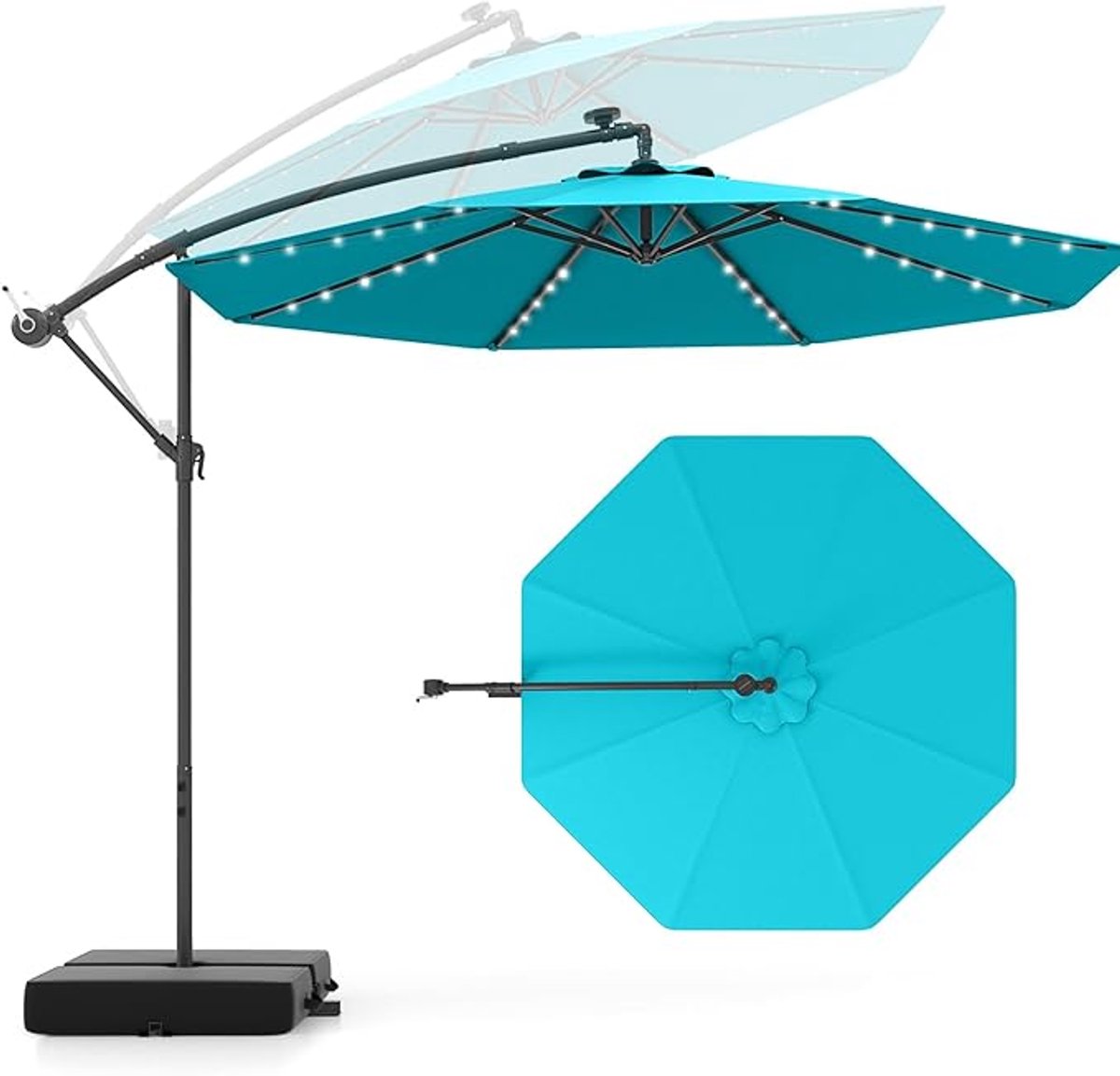 KOMFOTTEU Parasol 300 cm - zweefparasol Solar LED - met zandzakken - met verlichting - draaibaar - kantelbaar - tuinparasol - voor tuinen en balkons (0672669338062)