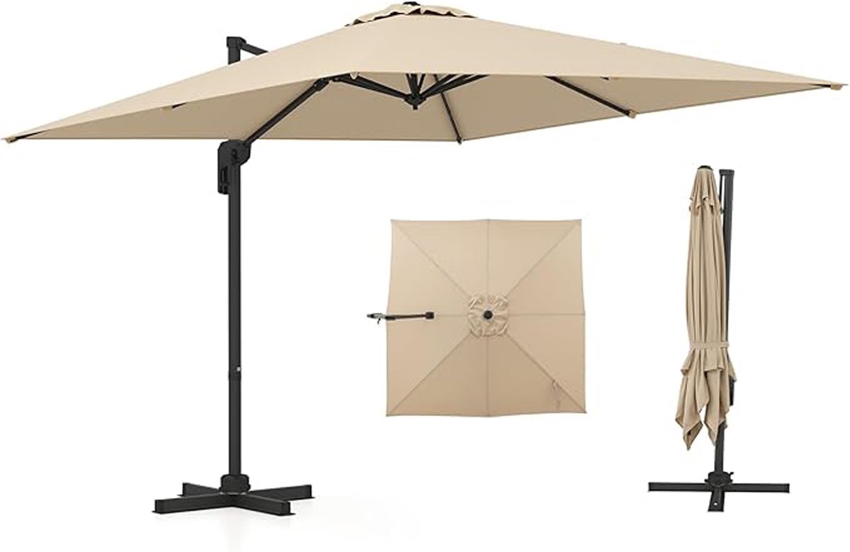 KOMFOTTEU Parasol 300 cm - zweefparasol - draaibaar - kantelbaar - tuinparasol - voor tuinen en balkons (0672669337935)