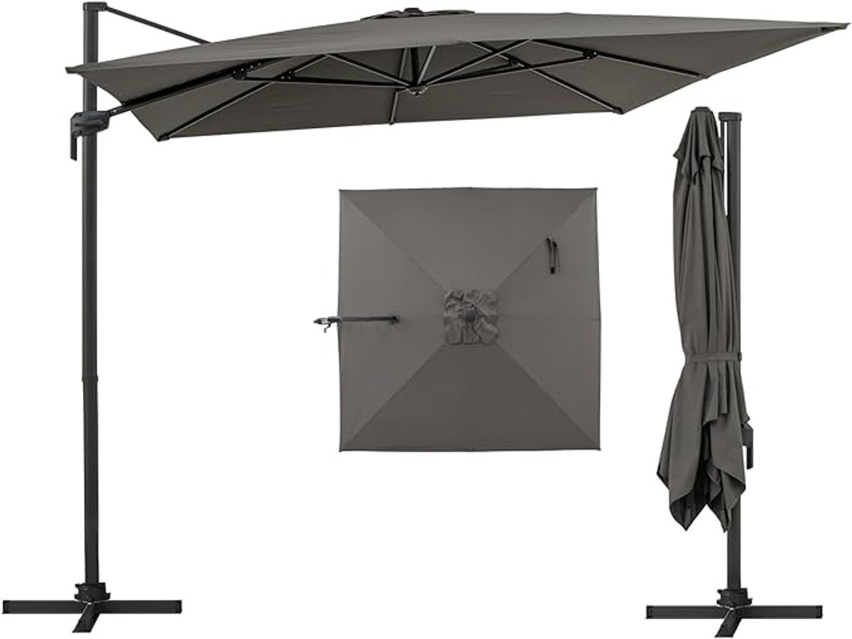 KOMFOTTEU Parasol 300 cm - zweefparasol - draaibaar - kantelbaar - tuinparasol - voor tuinen en balkons (0672669337942)