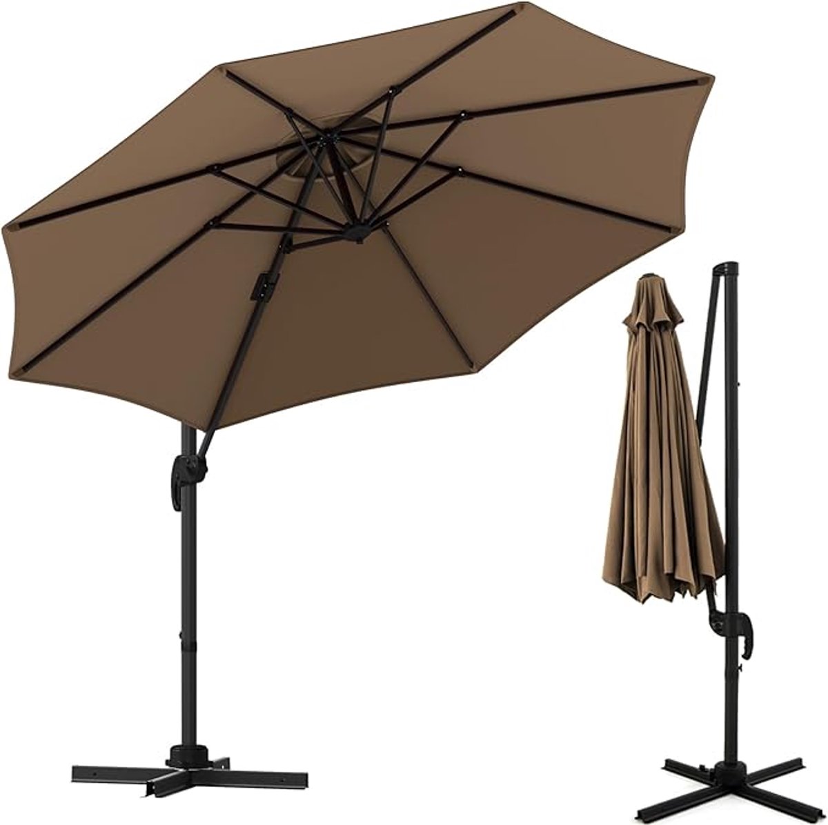 KOMFOTTEU Parasol 300 cm - zweefparasol met aluminium staaf - draaibaar - met 5 verstelbare hoeken - tuinparasol voor tuinen en balkons (0672669337782)