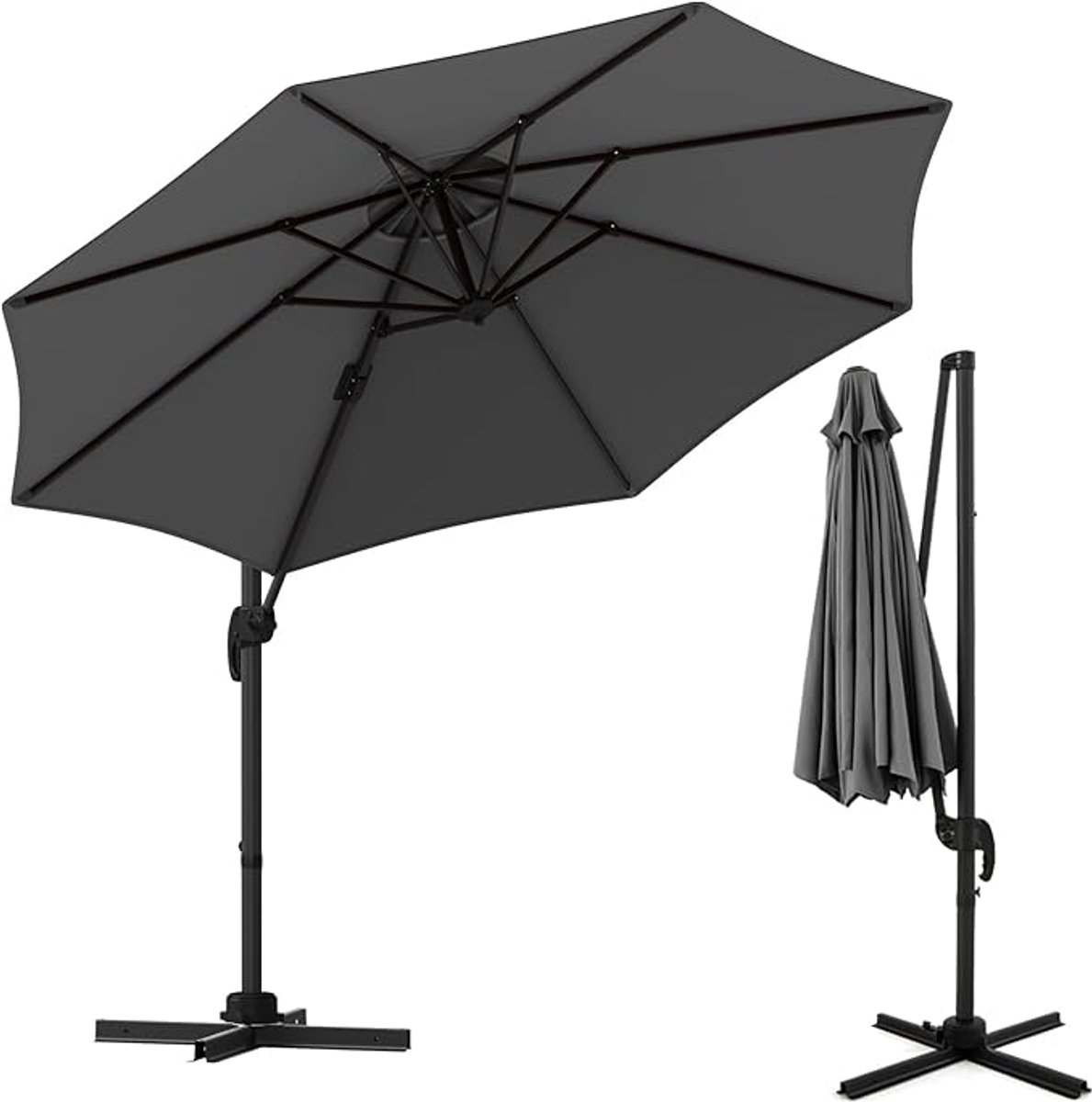 KOMFOTTEU Parasol 300 cm - zweefparasol met aluminium staaf - draaibaar - met 5 verstelbare hoeken - tuinparasol voor tuinen en balkons (0672669337799)