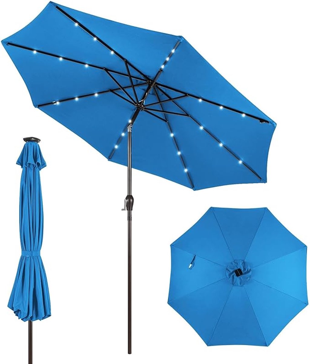 KOMFOTTEU Parasol 300cm - met led en zwengel - knikbaar - tuinparasol - stokparasol - strandparasol - voor tuin, strand, balkon (0672669338161)
