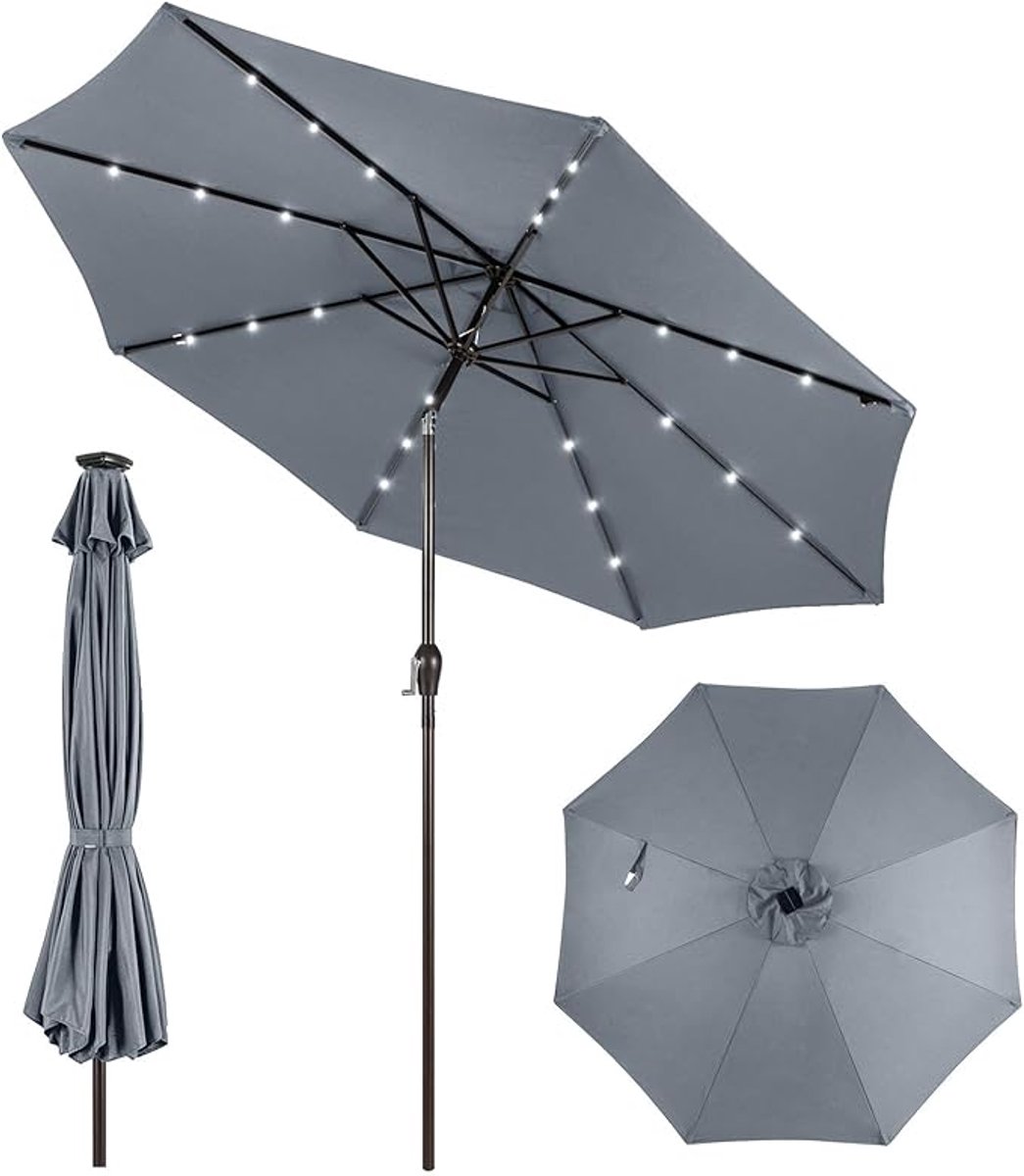 KOMFOTTEU Parasol 300cm - met led en zwengel - knikbaar - tuinparasol - stokparasol - strandparasol - voor tuin, strand, balkon (0672669338178)