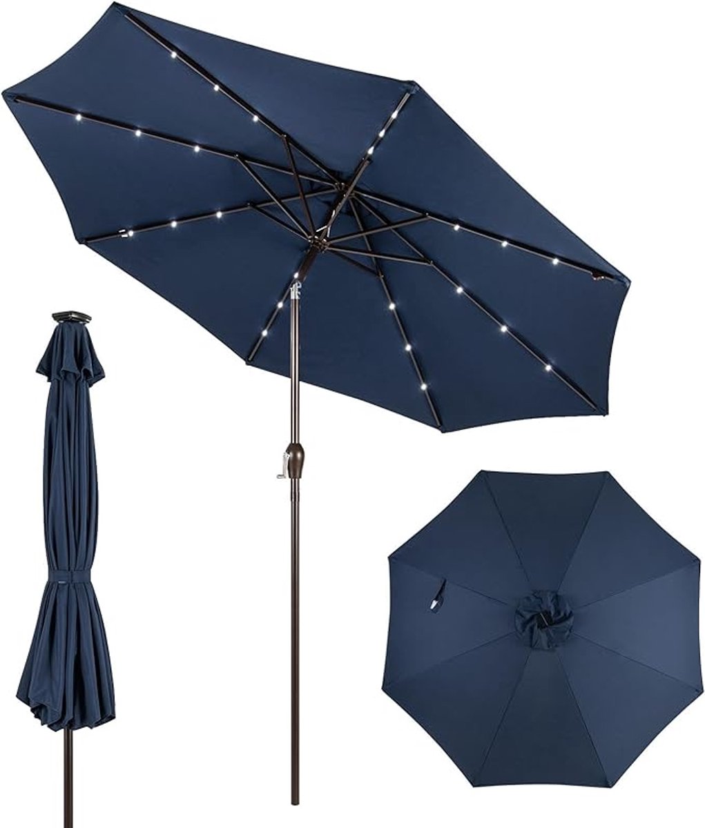 KOMFOTTEU Parasol 300cm - met led en zwengel - knikbaar - tuinparasol - stokparasol - strandparasol - voor tuin, strand, balkon (0672669338185)