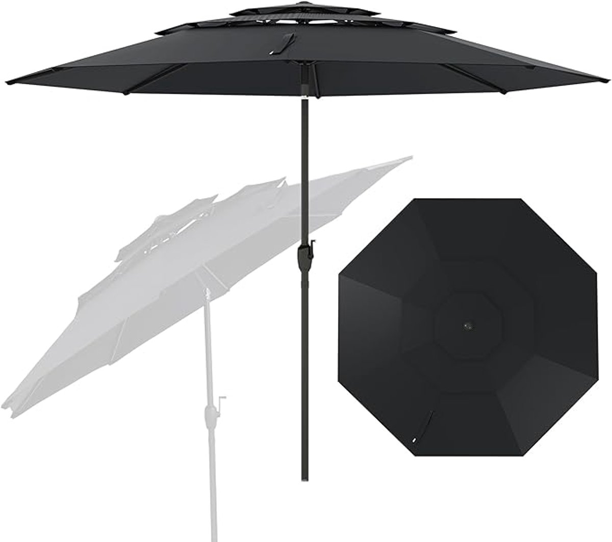 KOMFOTTEU Parasol 300cm - stokparasol - knikbaar - 3-laags Geventileerd Dak - tuinparasol - voor tuin, strand, balkon (0672669338369)
