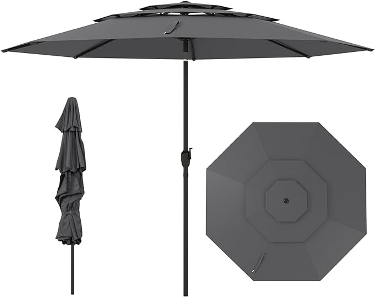 KOMFOTTEU Parasol 300cm - stokparasol - knikbaar - 3-laags Geventileerd Dak - tuinparasol - voor tuin, strand, balkon (0672669338383)