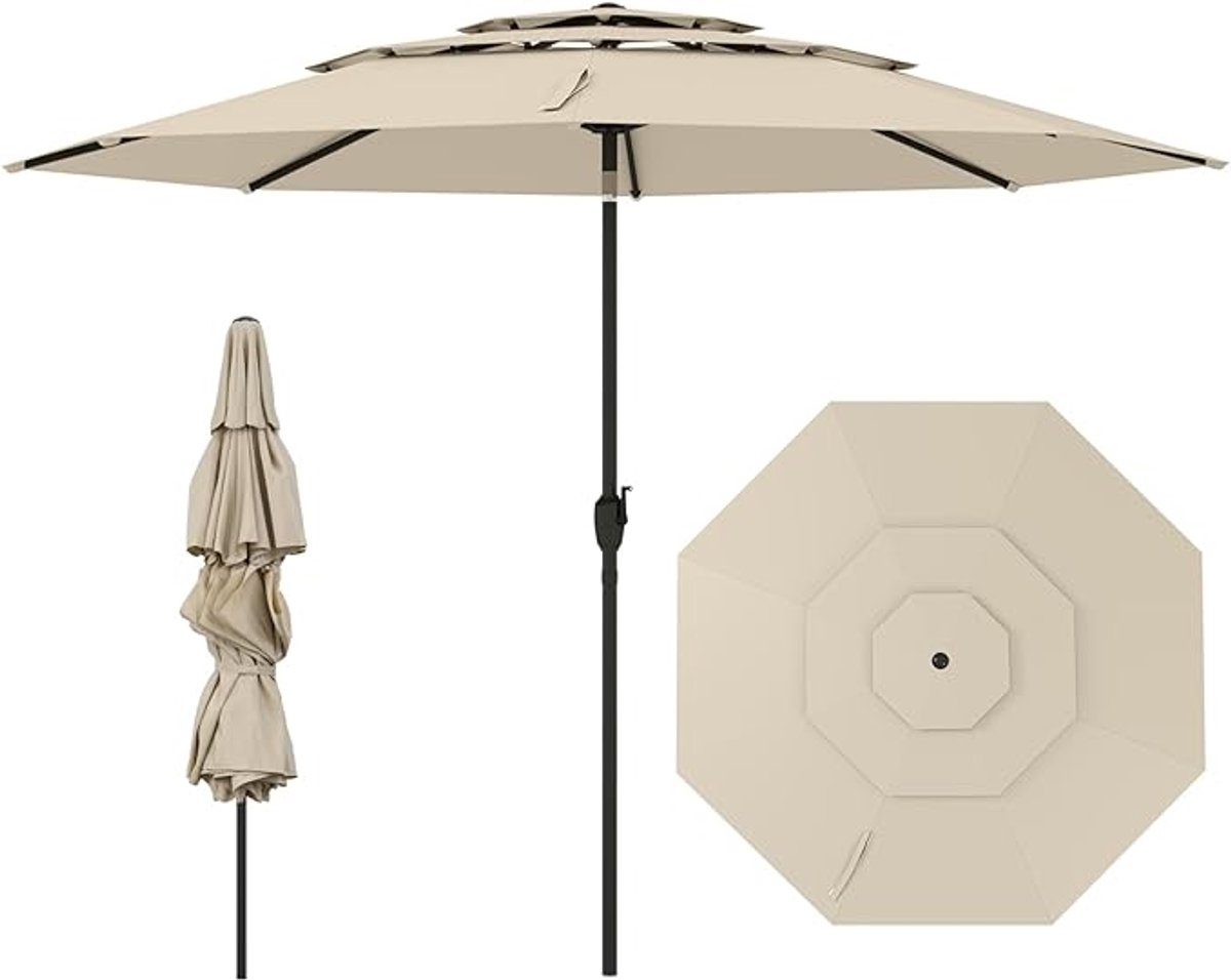 KOMFOTTEU Parasol 300cm - stokparasol - knikbaar - 3-laags Geventileerd Dak - tuinparasol - voor tuin, strand, balkon (0672669338390)
