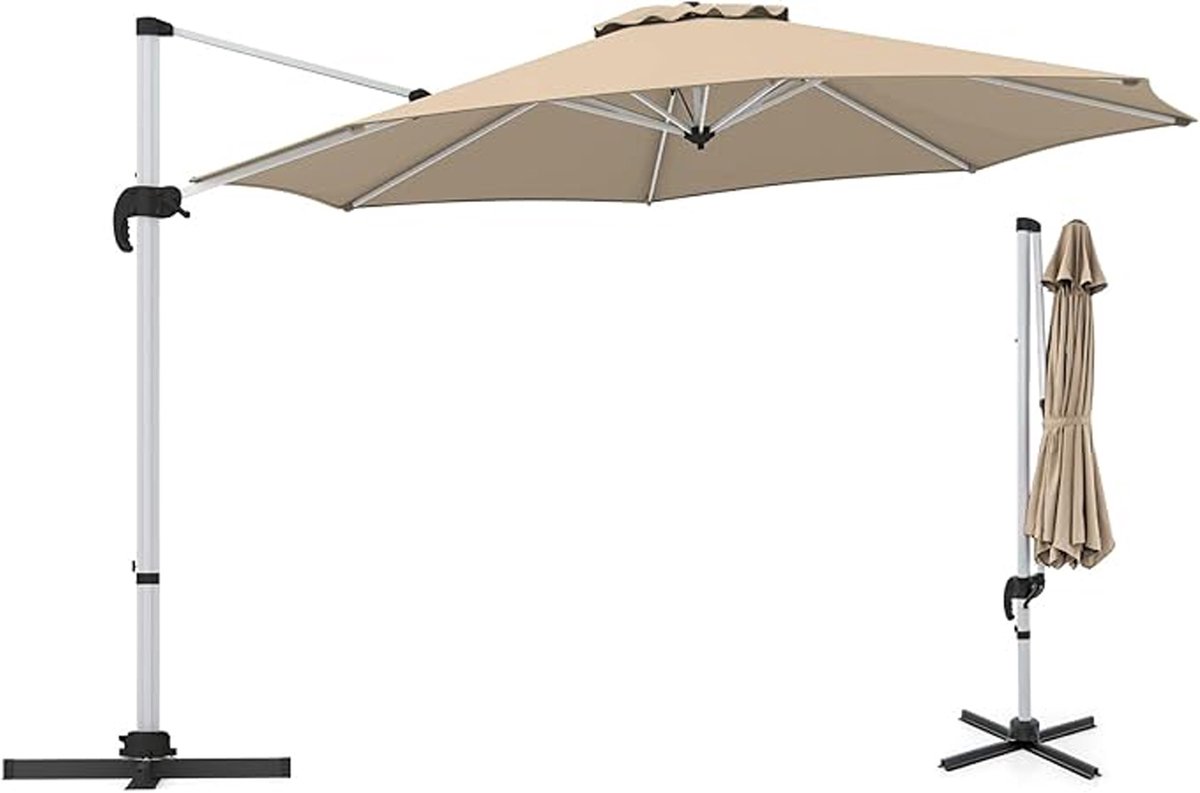 KOMFOTTEU Parasol 325 cm - zweefparasol - draaibaar - kantelbaar - aluminium stang - tuinparasol - voor tuinen en balkons (0672669337911)
