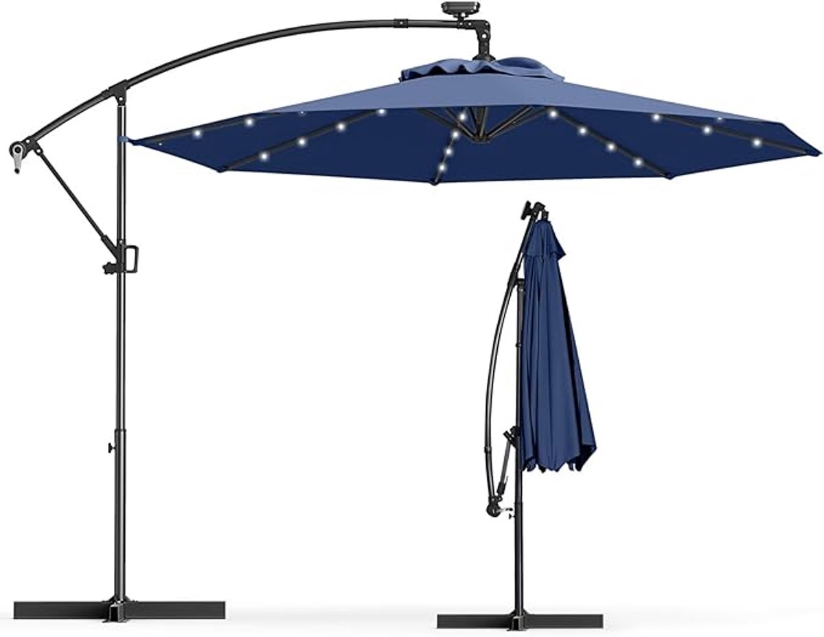 KOMFOTTEU Parasol Ø 300 cm - zweefparasol Solar LED - draaibaar - kantelbaar - tuinparasol met verlichting - voor tuinen en balkons (0672669337973)