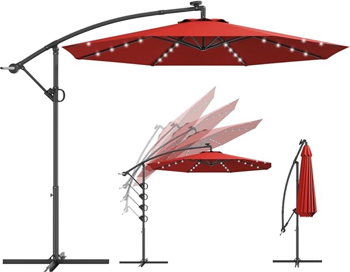 KOMFOTTEU Parasol Ø 300 cm - zweefparasol Solar LED - draaibaar - kantelbaar - tuinparasol met verlichting - voor tuinen en balkons (0672669338000)