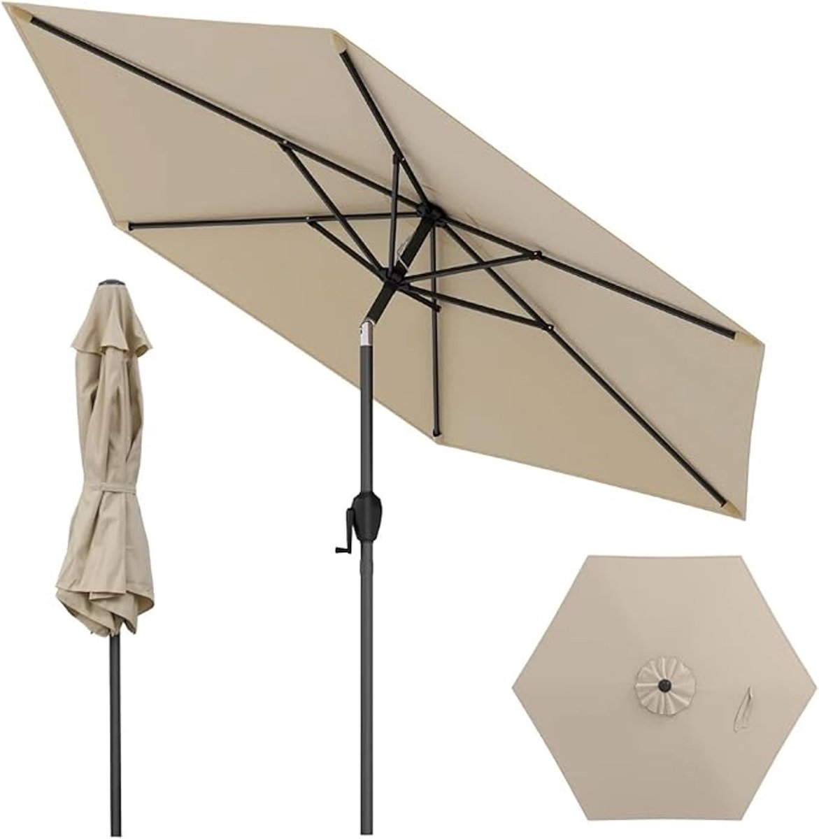 KOMFOTTEU Parasol - ademende overkapping - stokparasol - knikbaar - 230 cm - tuinparasol met zwengel - voor tuin, strand, balkon (0672669338307)