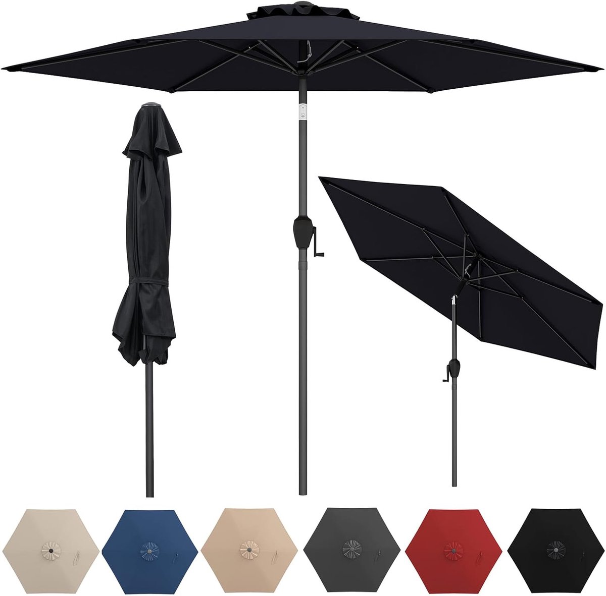 KOMFOTTEU Parasol - ademende overkapping - stokparasol - knikbaar - 230 cm - tuinparasol met zwengel - voor tuin, strand, balkon (0672669338314)