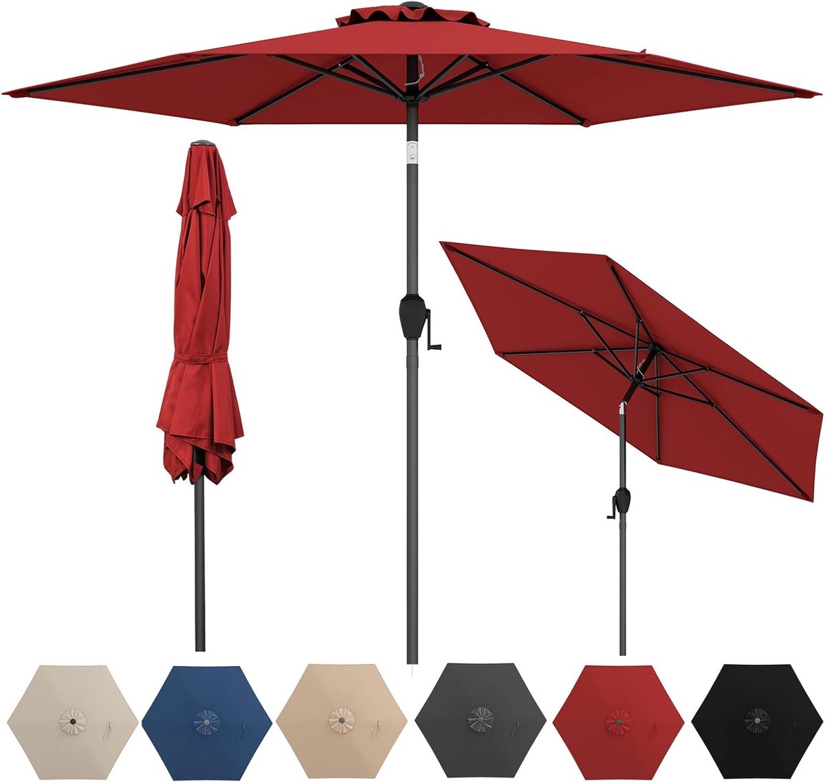 KOMFOTTEU Parasol - ademende overkapping - stokparasol - knikbaar - 230 cm - tuinparasol met zwengel - voor tuin, strand, balkon (0672669338321)