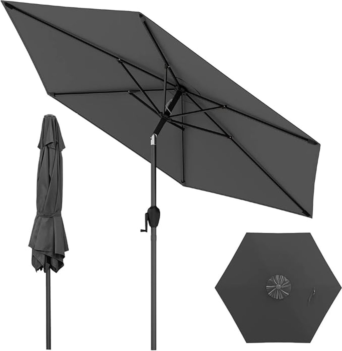KOMFOTTEU Parasol - ademende overkapping - stokparasol - knikbaar - 230 cm - tuinparasol met zwengel - voor tuin, strand, balkon (0672669338338)