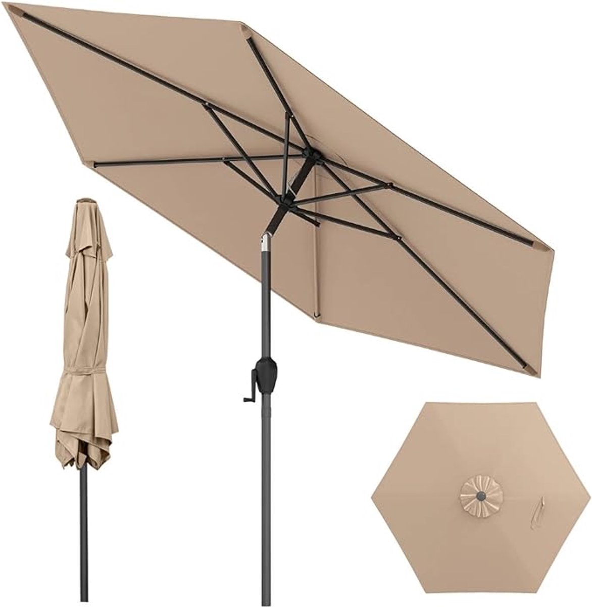 KOMFOTTEU Parasol - ademende overkapping - stokparasol - knikbaar - 230 cm - tuinparasol met zwengel - voor tuin, strand, balkon (0672669338352)