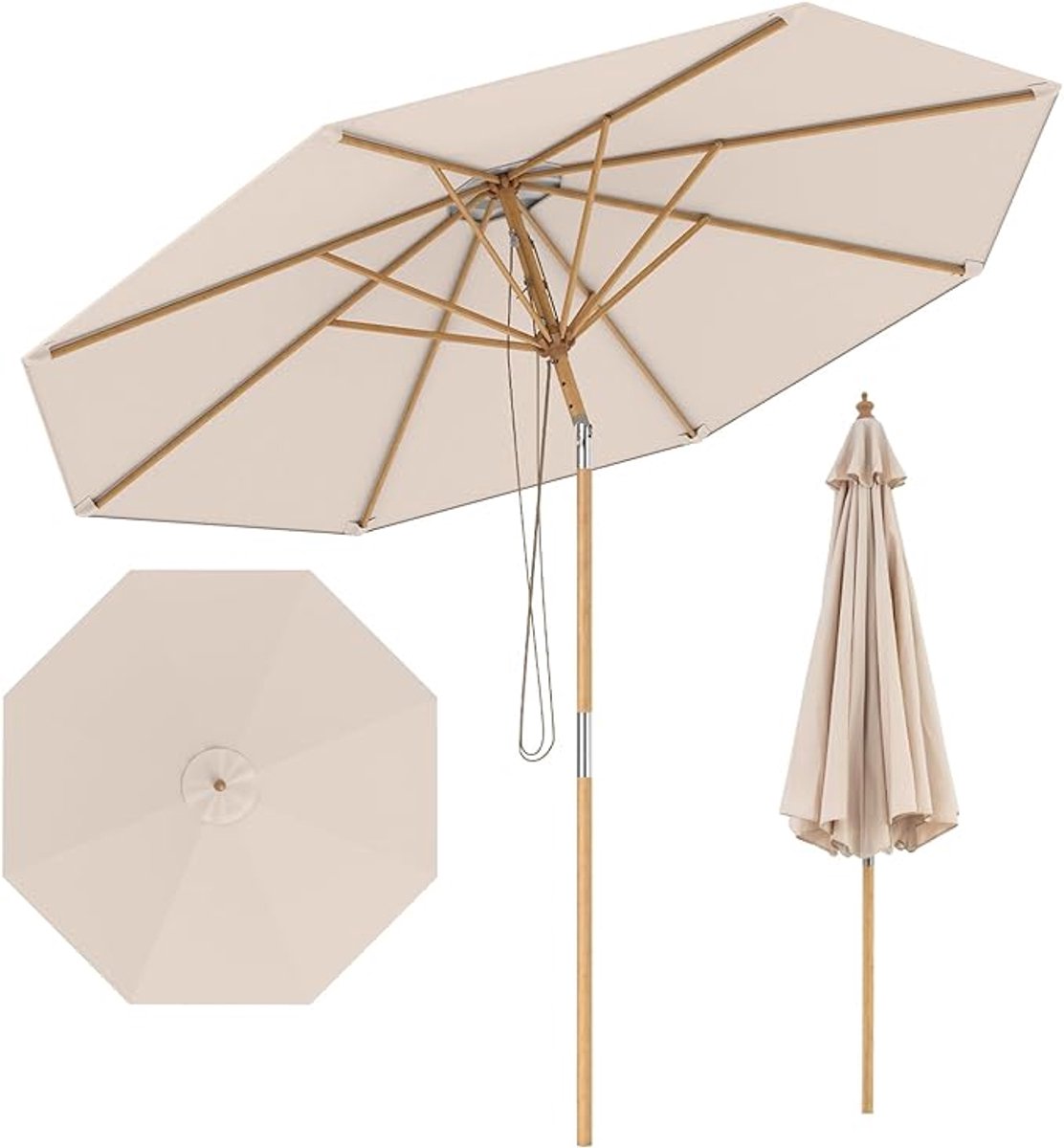 KOMFOTTEU Parasol - kantelbaar - bamboe paraplustok - 270 cm - tuinparasol - stokparasol - strandparasol - voor tuin, strand, balkon (0672669338628)