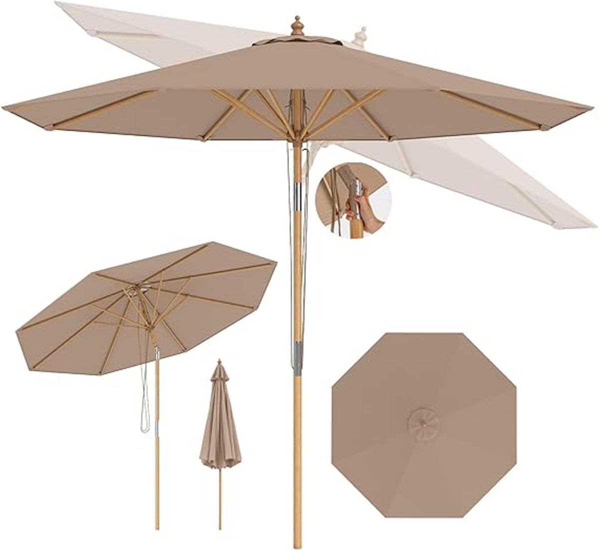 KOMFOTTEU Parasol - kantelbaar - bamboe paraplustok - 270 cm - tuinparasol - stokparasol - strandparasol - voor tuin, strand, balkon (0672669338635)