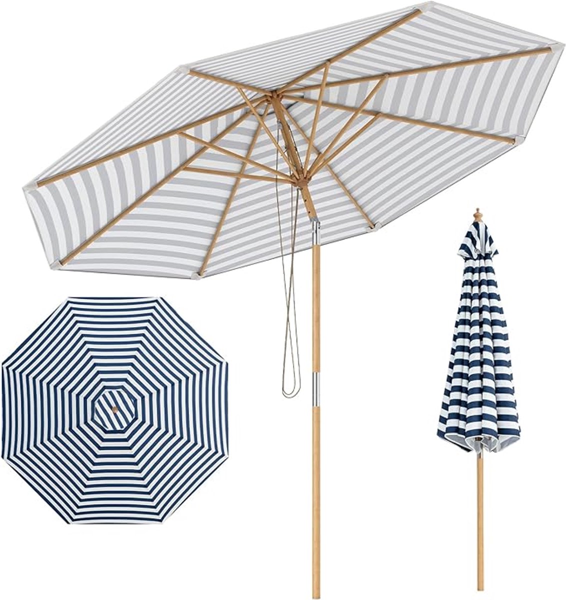 KOMFOTTEU Parasol - kantelbaar - bamboe paraplustok - 270 cm - tuinparasol - stokparasol - strandparasol - voor tuin, strand, balkon (0672669338642)